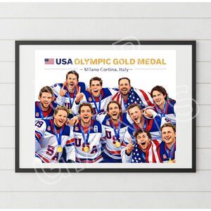USA Olympic Gold Medal 2026 Milano Cortina Hockey Team Poster Print 20X16